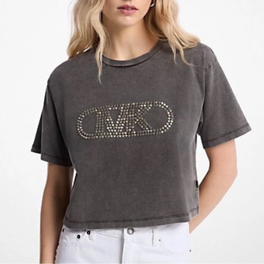 Michael Kors women’s Cropped Empire  Stud T -Shirt